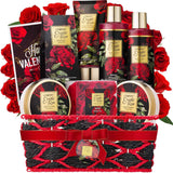 Valentines Day Gifts for Her - Exotic Rose Valentine Gift Basket for Women, Spa Bath and Body Gift Set, Anniversary Gifts for Women, Mom Birthday Gift with Body Scrub, Bubble Bath, Lotion & More
