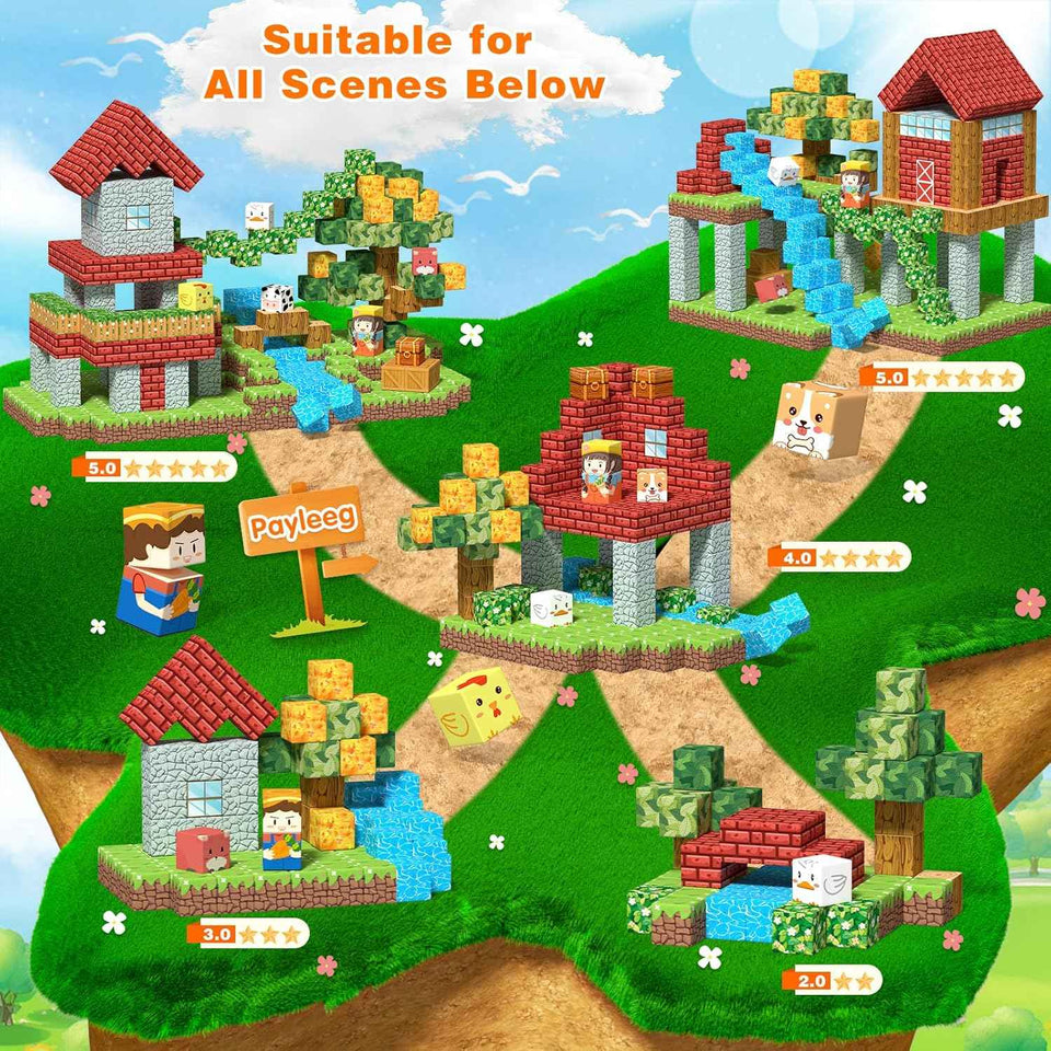 Payleeg magnetic blocks forest animals set, 5-7, 8-12 pieces for kids, STEM montessori sensory toys, travel outdoor gifts