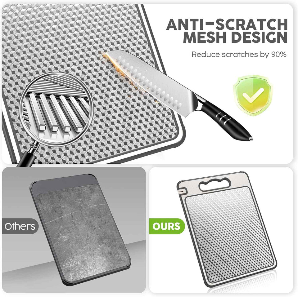 Double Sided 304 Stainless Steel & Wheat Straw Cutting Board with Non-Toxic Design, 14.4'' x 9.8'' Chopping Board, Dishwasher Safe