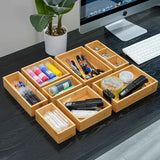 Fabsome bamboo wood set of 9 drawer organizer for kitchen, makeup, desk, and bathroom storage