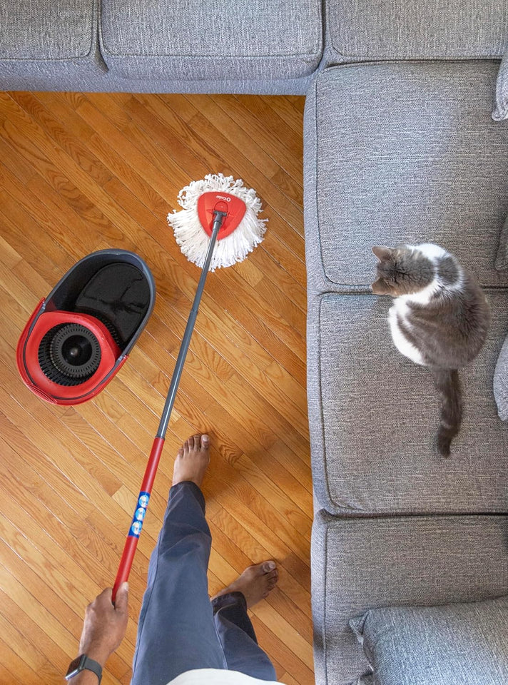 O-Cedar EasyWring Microfiber Spin Mop, Bucket Floor Cleaning System, Red, Gray, Standard - Rayz Mart