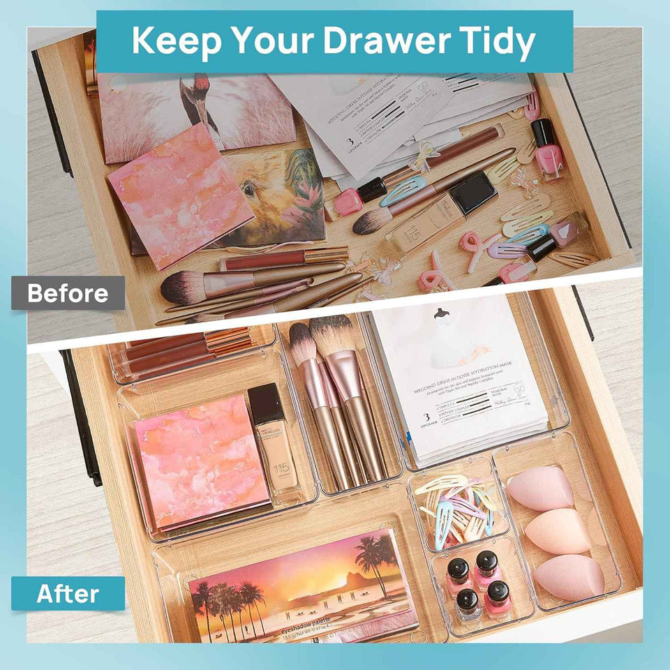 Vtopmart 25 PCS Clear Plastic Drawer Organizers Set for Bathroom Vanity and Kitchen Storage