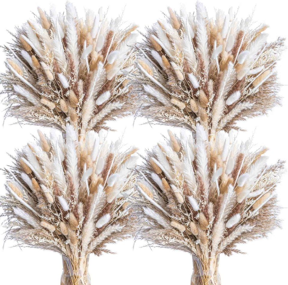 96PCS Natural Dried Pampas Grass Boho Home Decor Bouquet Phragmites Dried Flowers Bouquet for Wedding Floral Arrangements Home Decorations (96PCS)