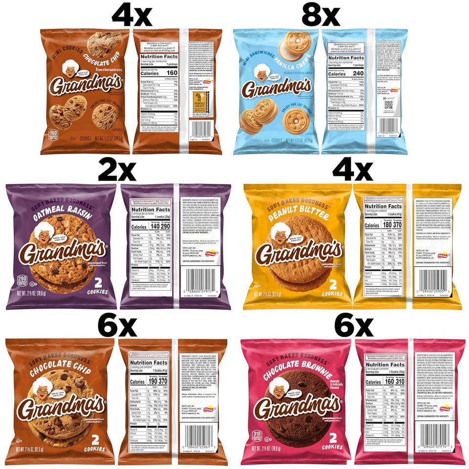 Grandma's Cookies Variety Pack Box of 30 Assorted Treats