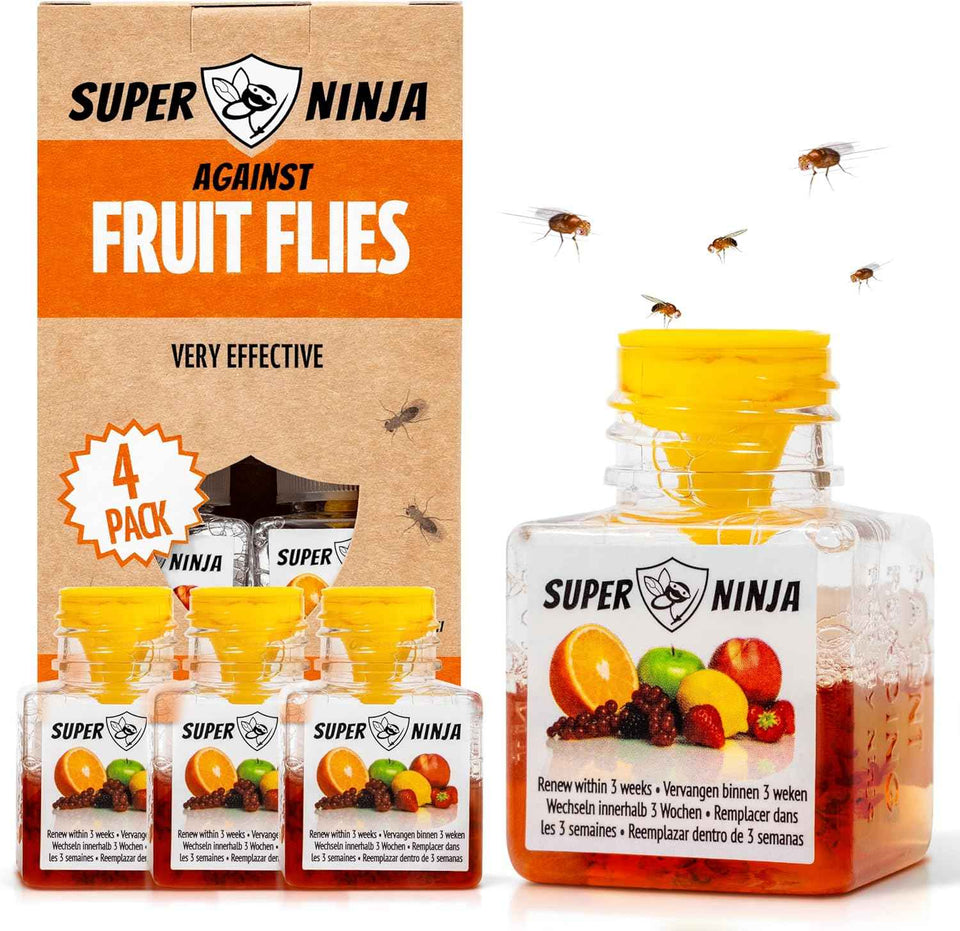 Super Ninja Fruit Fly Traps for Indoors - 4 Pack, Effective Fruit Fly Catcher for Home & Kitchen with Up to 3 Weeks Performance