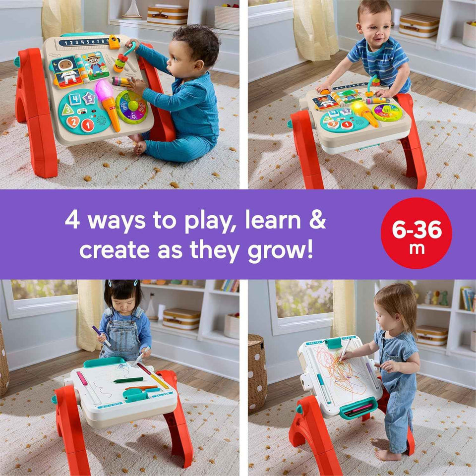 Fisher-Price Laugh & Learn 4-in-1 Activity Table & Art Easel for ages 6+ months with multilanguage support