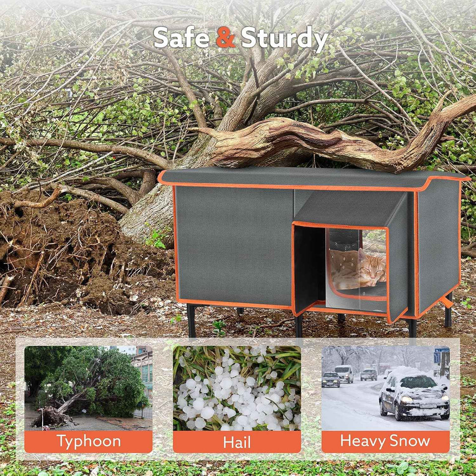 SIWA MARY Heated Cat House for Outside in Winter, Weatherproof Outdoor Cat House with Cat Heating Pad, Waterproof &Safe Escape Door, Insulated Cat Shelter with Heater for Feral Barn Cats Kitty