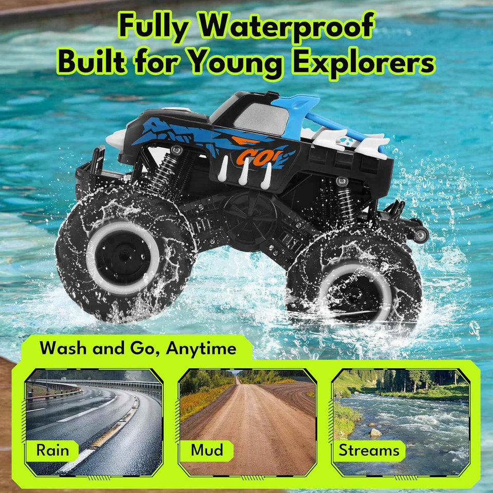 threeking 1:16 scale waterproof monster truck rc car 4wd all terrain pickup toy