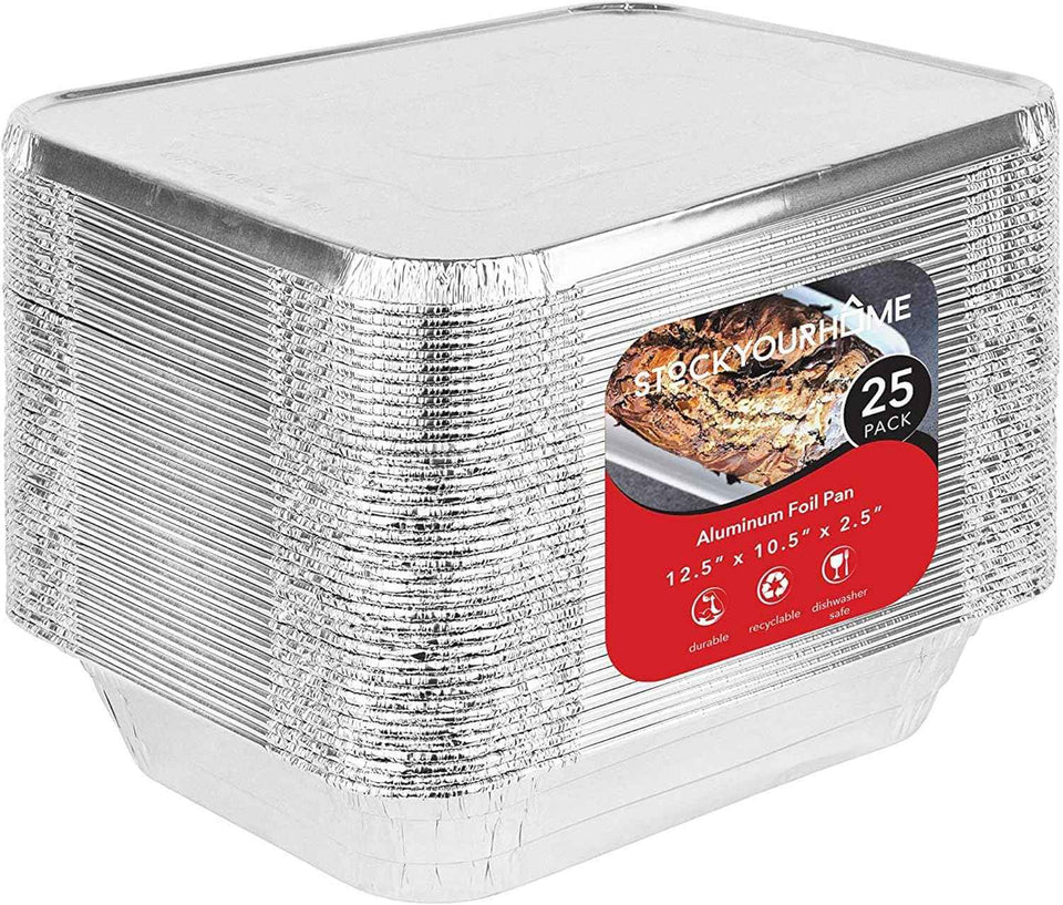 Stock Your Home Aluminum Pans 9x13 Disposable Foil Pans (30 Pack) - Half Size Steam Table Deep Trays - Tin Foil Pans Great for Cooking, Heating, Storing, Prepping Food
