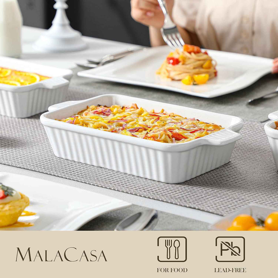 Malacasa porcelain baking dishes for oven, casserole set of 4, white, 9.4"/11.1"/12.2"/14.7"