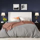 Allewie Full Size Velvet Bed Frame/Vertical Channel Tufted Wingback Headboard/Upholstered Platform Bed/Strong Wooden Slats/No Box Spring Needed/Easy Assembly/White