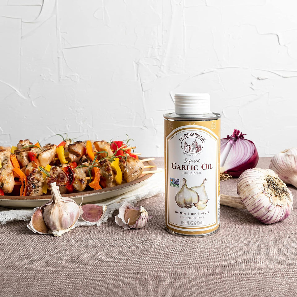 la tourangelle garlic oil high oleic oil for cooking pastas salad dressings and drizzling on popcorn 8.45 fl oz