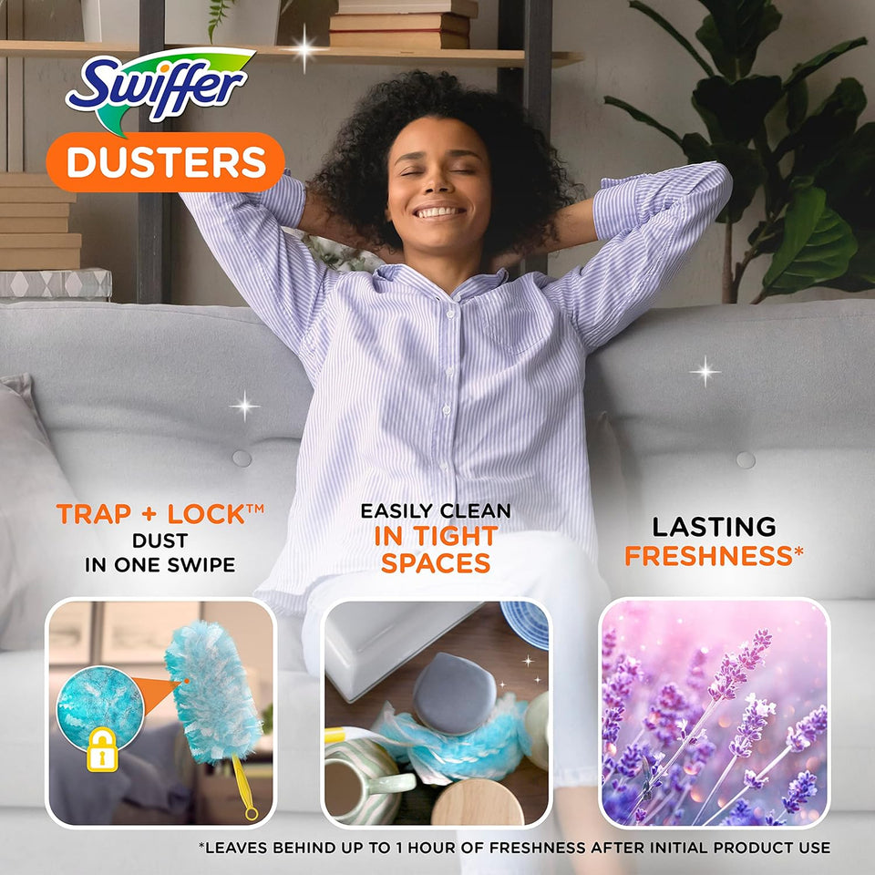 Swiffer Dusters Refill for Cleaning, Feather & Microfiber Duster Disposable Alternative, for Dusting Furniture, Blinds, Ceiling Fans, Walls, Helps Remove Allergens, Lavender, 18ct