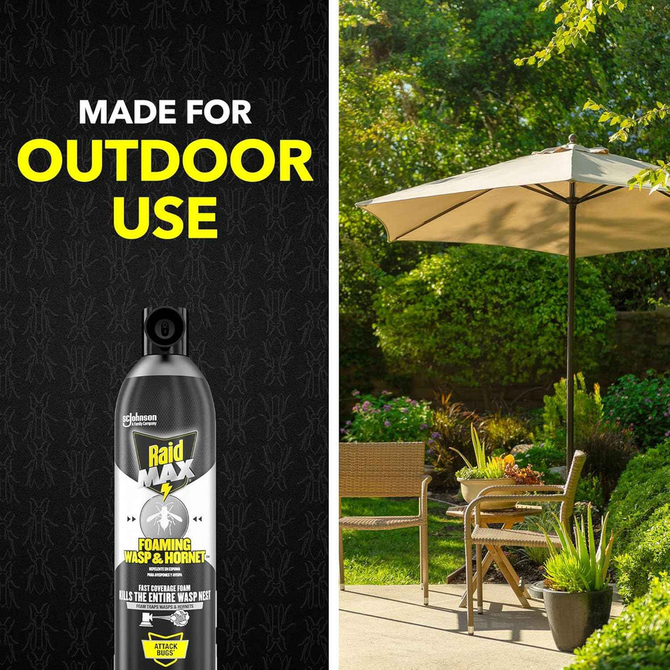 Raid Max Foaming Wasp & Hornet Killer, Fast Coverage Foam, Bug Killer Kills The Entire Nest, 16.5 oz