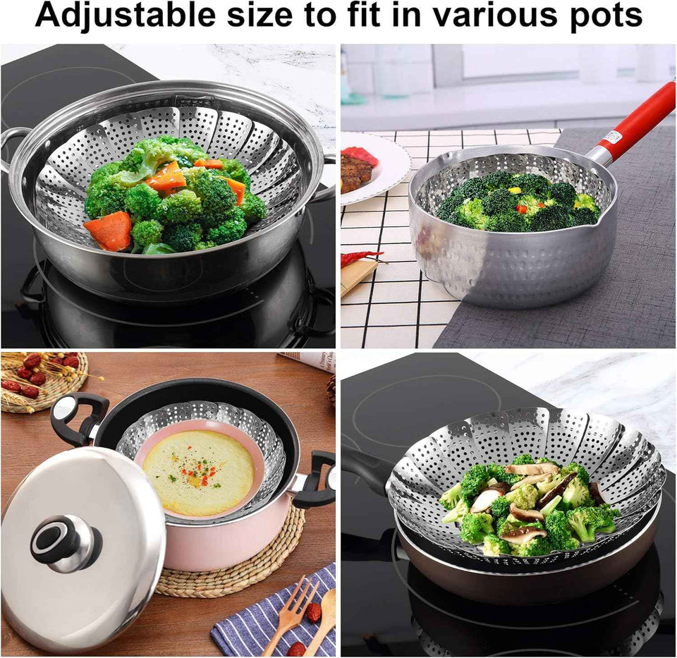 Stainless Steel Steamer Basket for Steaming Cooking, Expandable to Fit Various Size Pots (5.5" to 9.3")