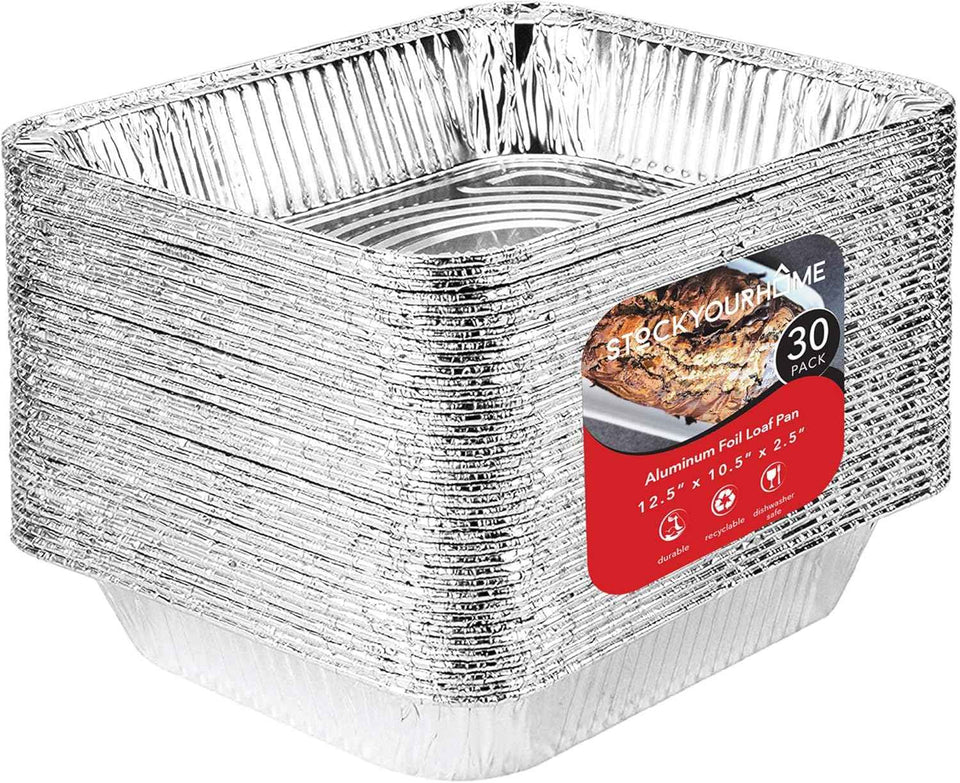 Stock Your Home 30 Pack Aluminum Foil Pans 9x13 Disposable Foil Pans, Half Size Steam Table Deep Trays