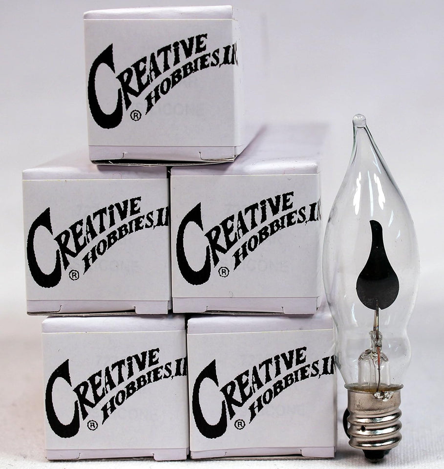Creative Hobbies A101 Flicker Flame Light Bulb - 3 Watt, 130 Volt, E12 Candelabra Base, Nickel Plated Base - Dances with a Flickering Orange Glow | 5 Pack