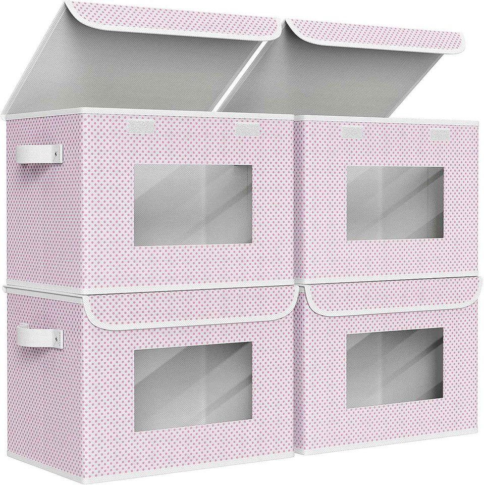 Univivi Fabric Foldable Storage Boxes [4-Pack] Large Collapsible Stackable Storage Bins with Lids, Closet Organizers and Storage Cube Basket for Home, Office, Bedroom (Gray, 17“ x 12” x 12")