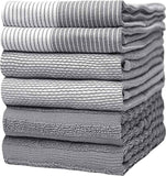 Premium Gray 20”x 28” Large Cotton Kitchen Hand Towels 6 Pack with Hanging Loop