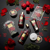 Exotic Rose Valentine Gift Basket for Women, Spa Bath and Body Gift Set with Rose Soaps and Bath Salts