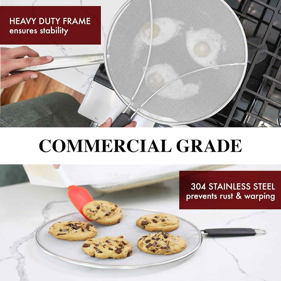 BergKoch Splatter Screen for Frying Pan - 13 Inch Stainless Steel Grease Splatter Guard - Cover Oil Splash when Sizzling Bacon, Cooking Fried Chicken or Popcorn