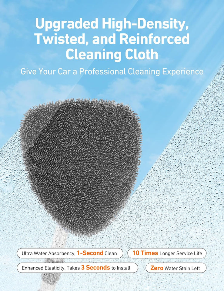 AstroAI Windshield Cleaner Tool, Extendable Handle, 4 Reusable Microfiber Pads, Auto Glass Cleaning Kit, Gray, 15.9-21in