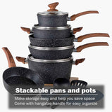 Kitchen Academy Induction Pots and Pans Set Non Stick - 12 Piece Granite Cookware Set, Black Kitchen Nonstick Cooking Pans Set