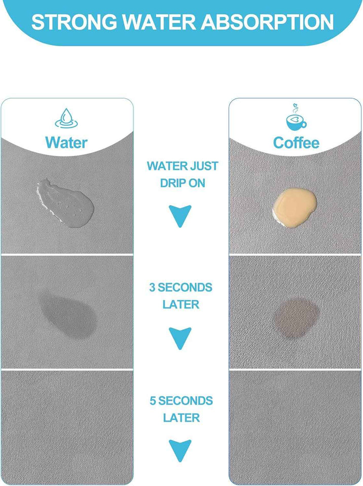 Dish Drying Mat for Kitchen Counter, 12"x19" Dish Drying Pad with Non-slip Rubber Backed, Hide Stain Anti Absorbent for Kitchen Counter, Drying Mat for Coffee Machine Dish Rack (Grey)