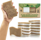 Natural Biodegradable Kitchen Sponge, 12 Pack, Compostable Cellulose and Coconut Walnut Scrubber