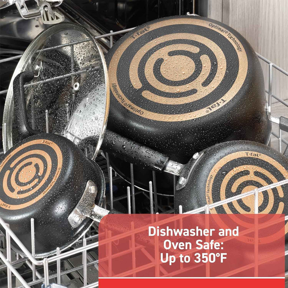 T-fal Signature Nonstick Cookware Set 12 Piece, Oven Broiler Safe 350F, Pots and Pans, Kitchen Cooking Set w/Fry Pans, Saucepans, Saute Pan, Dutch Oven, Griddle, Kitchen, Home, Dishwasher Safe, Black