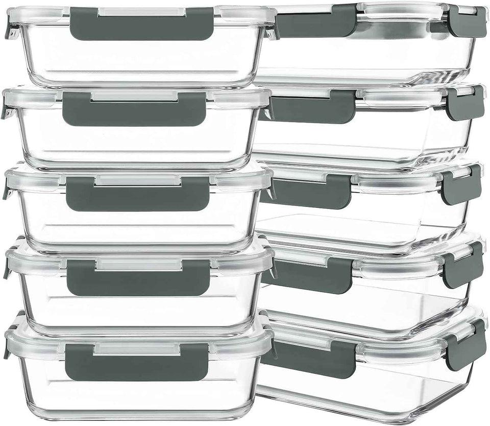 KOMUEE 10-Pack 30oz Glass Meal Prep Containers with Lids, Airtight Food Storage, Microwave, Freezer, and Dishwasher Safe