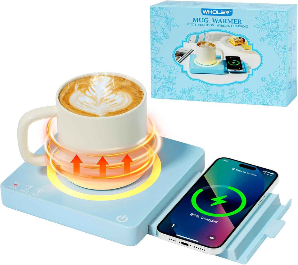 Smart Coffee Mug Warmer with 15W Wireless Charging - 3 Heat Settings, Auto Shut-Off, Candle & Beverage Warmer