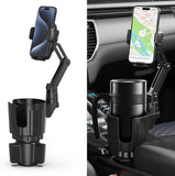 2-in-1 universal car cup holder phone mount with 360° rotation adjustable grip fits most vehicles