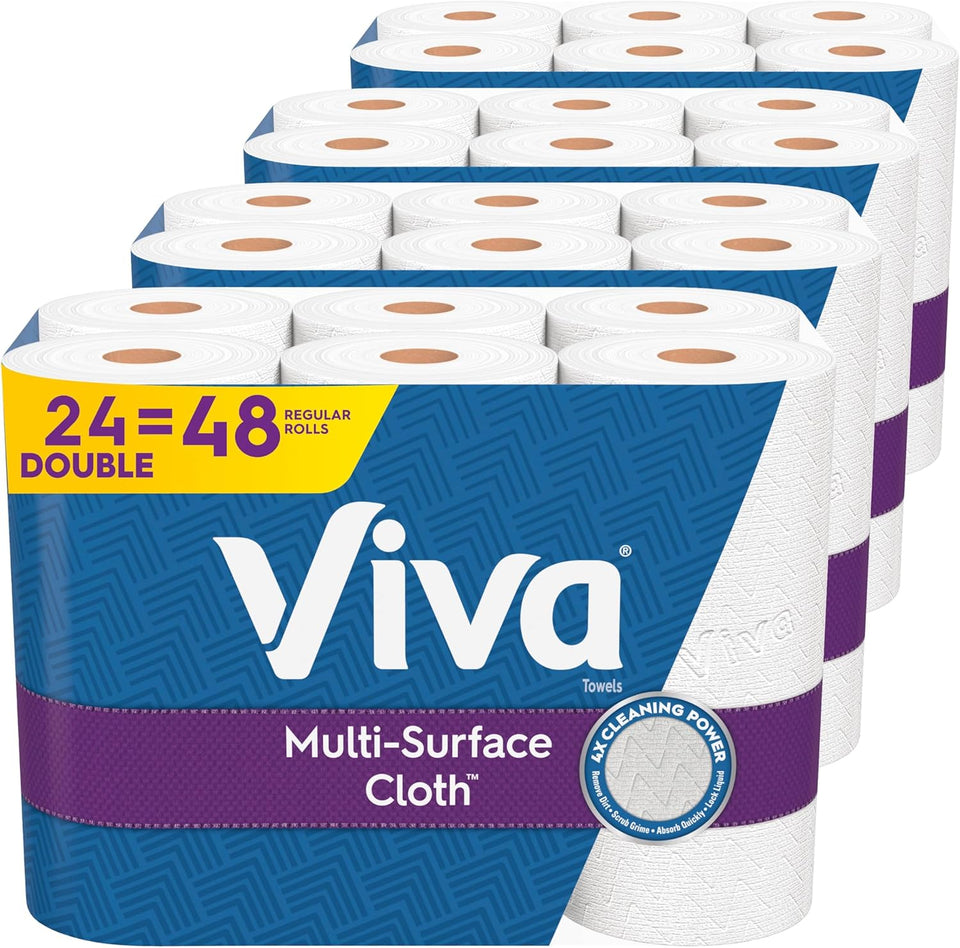 Viva Multi-Surface Cloth Paper Towels, 24 Double Rolls, 110 Sheets Per Roll, 4 Packs of 6